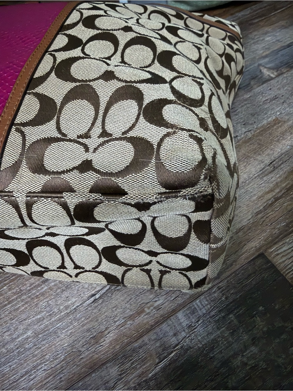 Coach Beige & Brown Signature Tote with Pink Center Panel - Picture 6 of 16